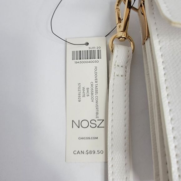Chicos Convertible Tassel Crossbody Bag Fold Over Bag Zip Up‎ White - Picture 2 of 14